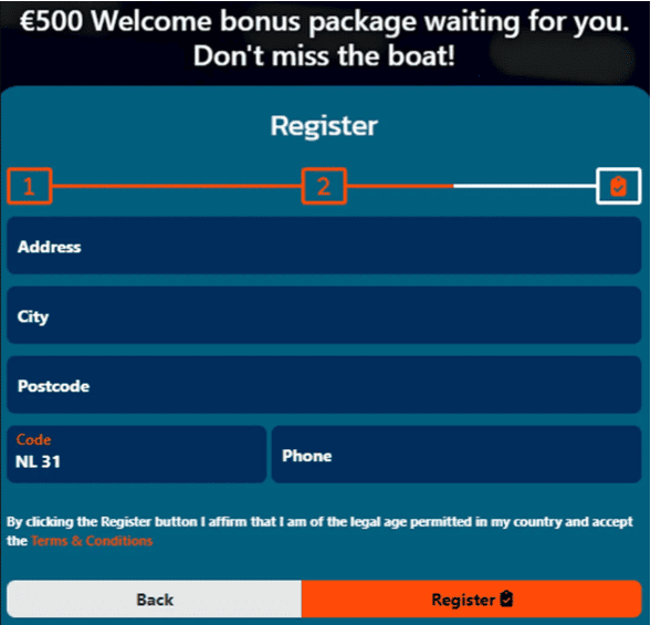 Registration at Bof casino